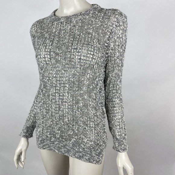 Theory Linen Cotton Mesh Knit Sweater Women M Long Sleeve Pullover‎ Crew Neck - Picture 3 of 10